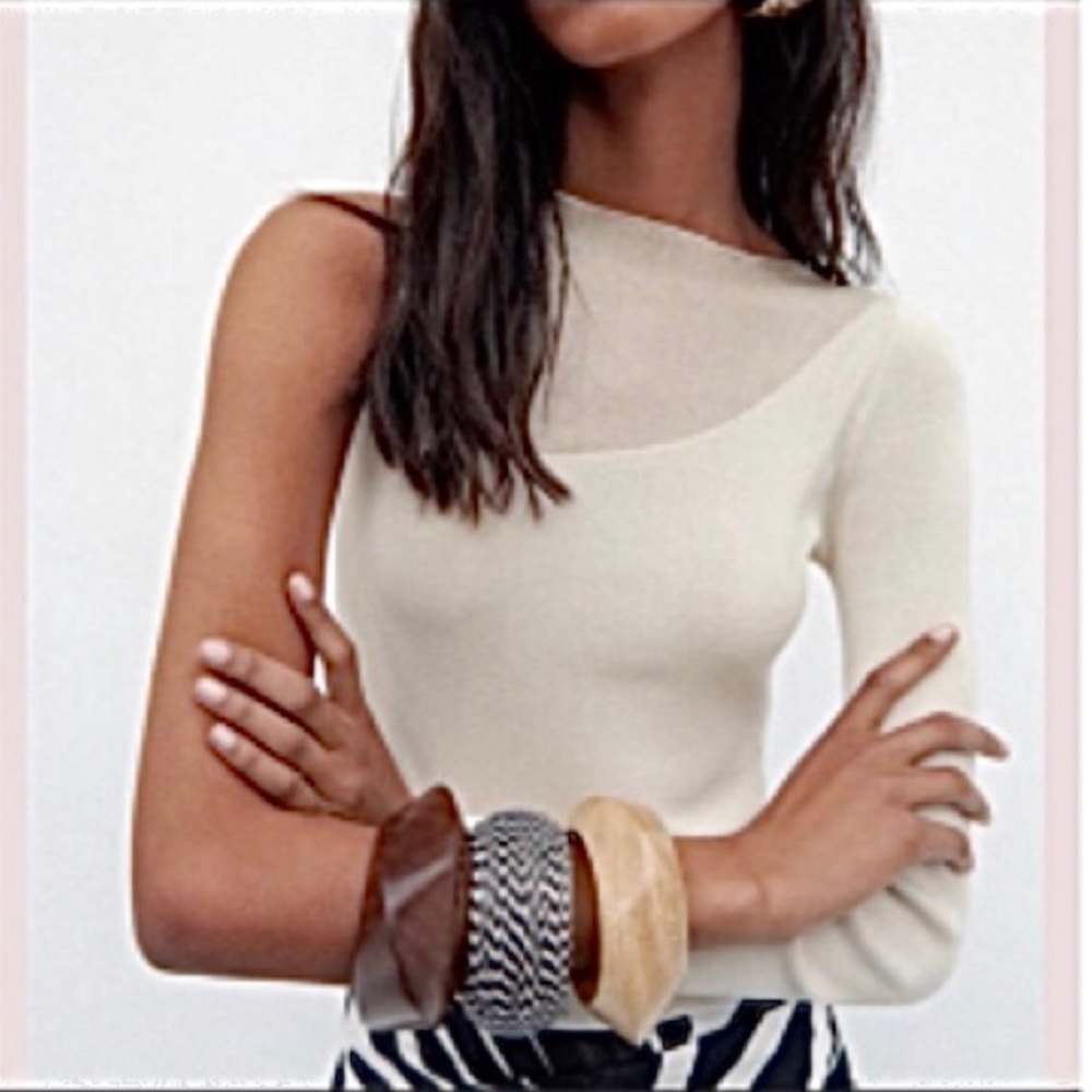 Zara Asymmetric One Shoulder Knit Cream Top sz.S